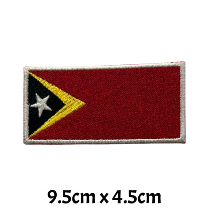 Timor Leste Flag Embroidered Patch Set, Iron-On or Sew-On Applique Badges, Rectangle Shield Round Heart Shapes, for Jackets, Backpacks, Hats, Uniforms and Various Sizes