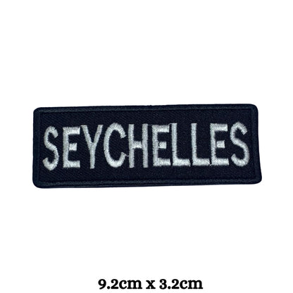Seychelles Flag Embroidered Patch Set, Iron-On or Sew-On Applique Badges, Rectangle Shield Round Heart Shapes, for Jackets, Backpacks, Hats, Uniforms and Various Sizes