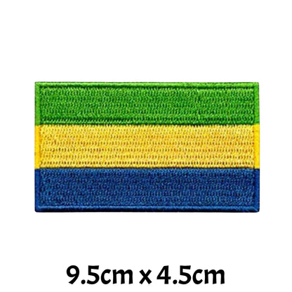 Gabon Flag Embroidered Patch Set, Iron-On or Sew-On Applique Badges, Rectangle Shield Round Heart Shapes, for Jackets, Backpacks, Hats, Uniforms and Various Sizes