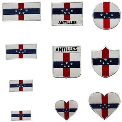Antilles Flag Embroidered Patch Set, Iron-On or Sew-On Applique Badges, Rectangle Shield Round Heart Shapes, for Jackets, Backpacks, Hats, Uniforms and Various Sizes