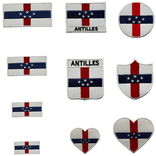 Antilles Flag Embroidered Patch Set, Iron-On or Sew-On Applique Badges, Rectangle Shield Round Heart Shapes, for Jackets, Backpacks, Hats, Uniforms and Various Sizes