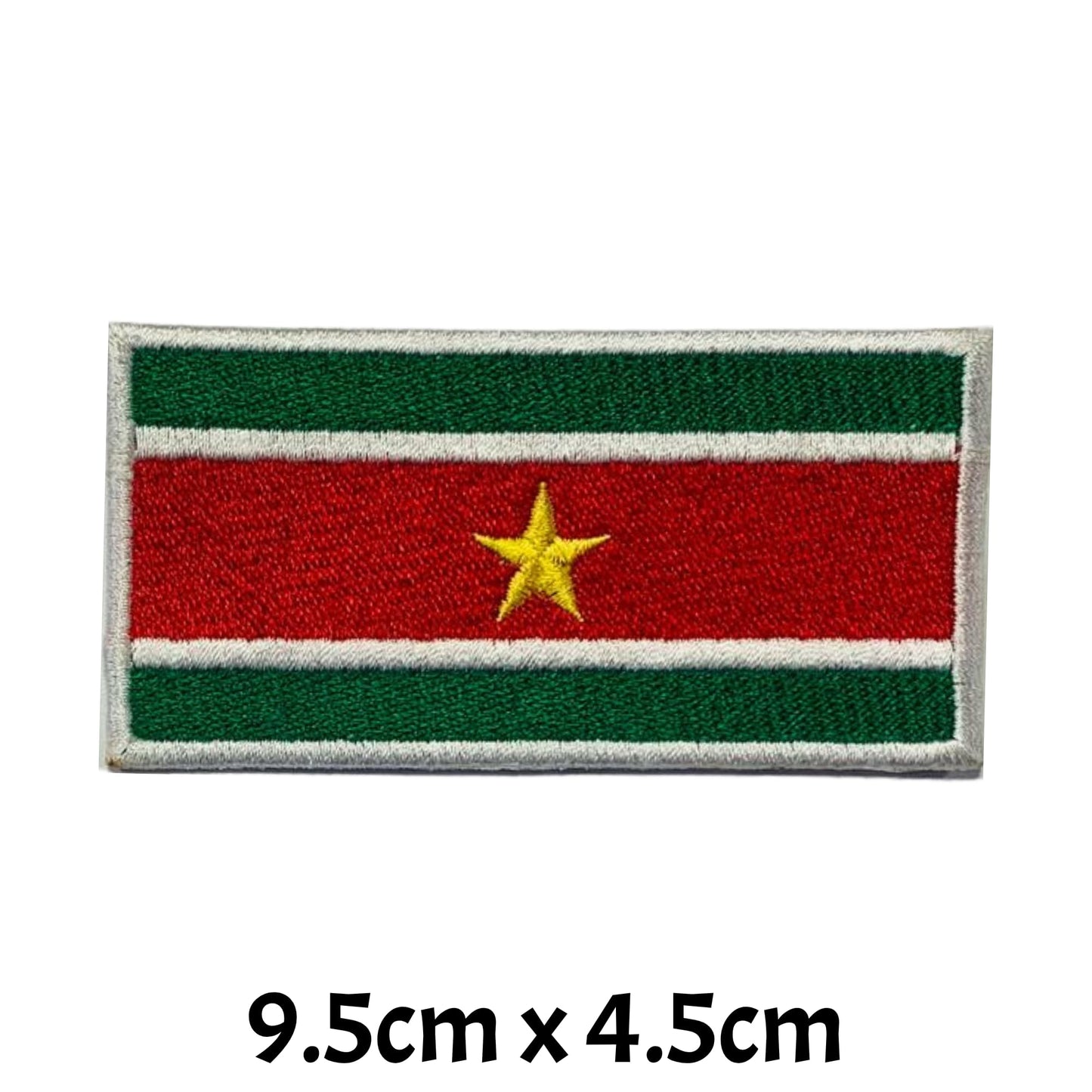 Suriname Flag Embroidered Patch Set, Iron-On or Sew-On Applique Badges, Rectangle Shield Round Heart Shapes, for Jackets, Backpacks, Hats, Uniforms and Various Sizes