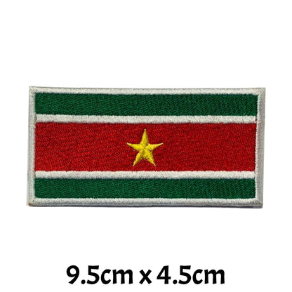 Suriname Flag Embroidered Patch Set, Iron-On or Sew-On Applique Badges, Rectangle Shield Round Heart Shapes, for Jackets, Backpacks, Hats, Uniforms and Various Sizes