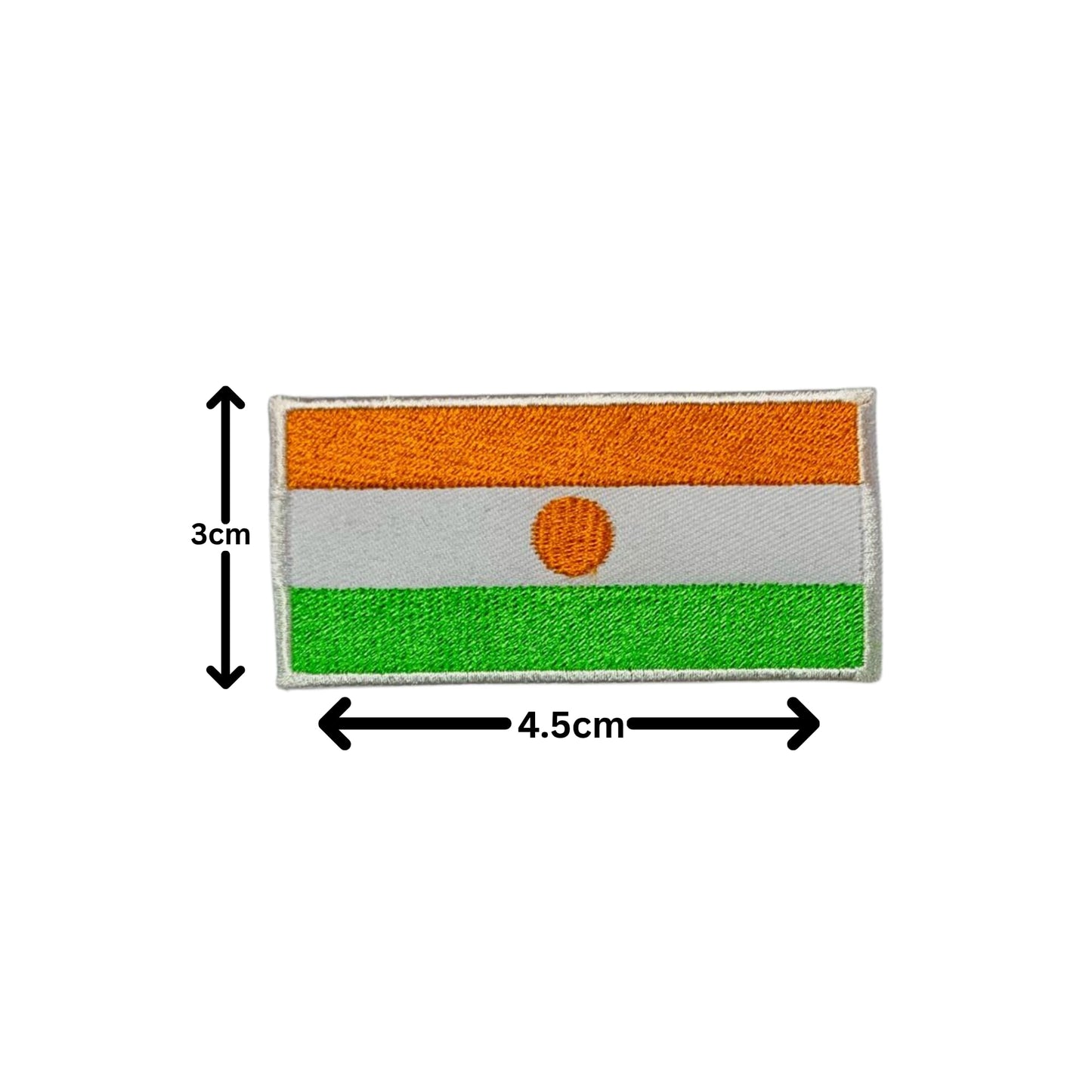 Niger Flag Embroidered Patch Set, Iron-On or Sew-On Applique Badges, Rectangle Shield Round Heart Shapes, for Jackets, Backpacks, Hats, Uniforms and Various Sizes
