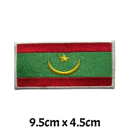 Mauritania Flag Embroidered Patch Set, Iron-On or Sew-On Applique Badges, Rectangle Shield Round Heart Shapes, for Jackets, Backpacks, Hats, Uniforms and Various Sizes