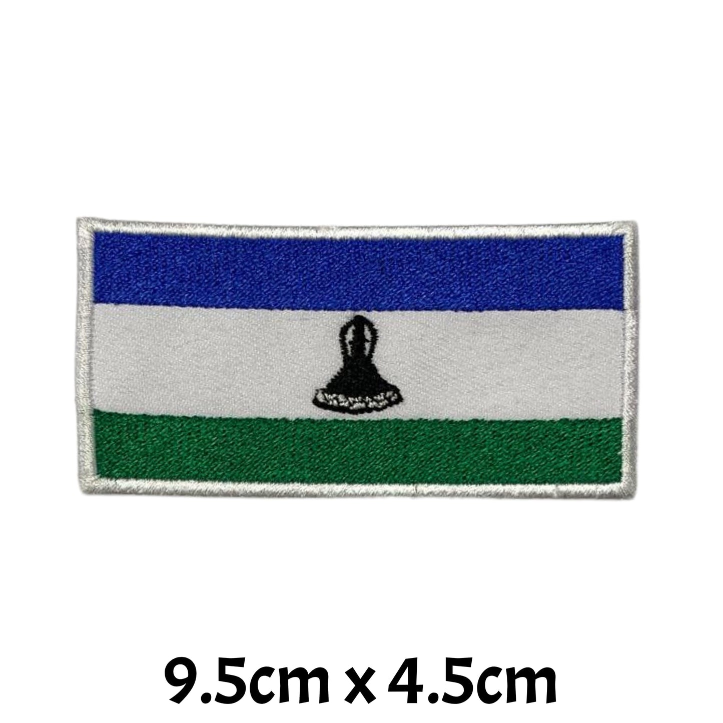 Lesotho Flag Embroidered Patch Set, Iron-On or Sew-On Applique Badges, Rectangle Shield Round Heart Shapes, for Jackets, Backpacks, Hats, Uniforms and Various Sizes