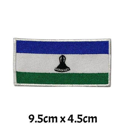 Lesotho Flag Embroidered Patch Set, Iron-On or Sew-On Applique Badges, Rectangle Shield Round Heart Shapes, for Jackets, Backpacks, Hats, Uniforms and Various Sizes