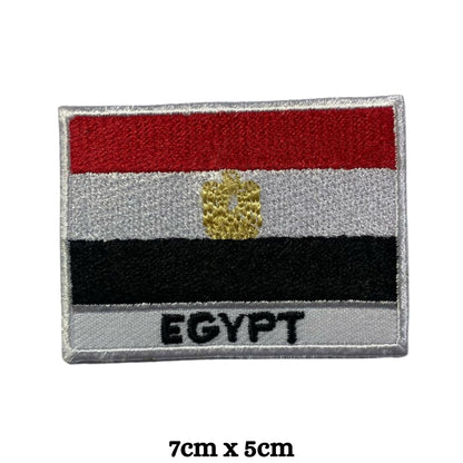 Egypt Flag Embroidered Patches, Iron-On/Sew-On Applique, Shield, Round, Heart and Rectangle Flag Badges for Jackets, Bags, Uniforms, Various Sizes