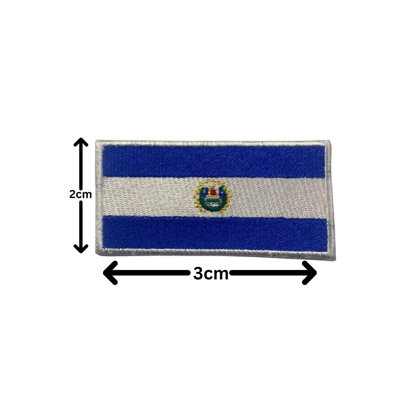 El Salvador Flag Embroidered Patch Set, Iron-On or Sew-On Applique Badges, Rectangle Shield Round Heart Shapes, for Jackets, Backpacks, Hats, Uniforms and Various Sizes