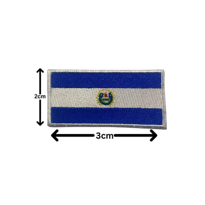 El Salvador Flag Embroidered Patch Set, Iron-On or Sew-On Applique Badges, Rectangle Shield Round Heart Shapes, for Jackets, Backpacks, Hats, Uniforms and Various Sizes
