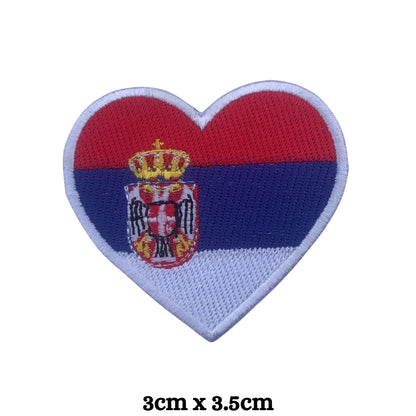 Serbia Flag Embroidered Patch Set, Iron-On or Sew-On Applique Badges, Rectangle Shield Round Heart Shapes, for Jackets, Backpacks, Hats, Uniforms and Various Sizes