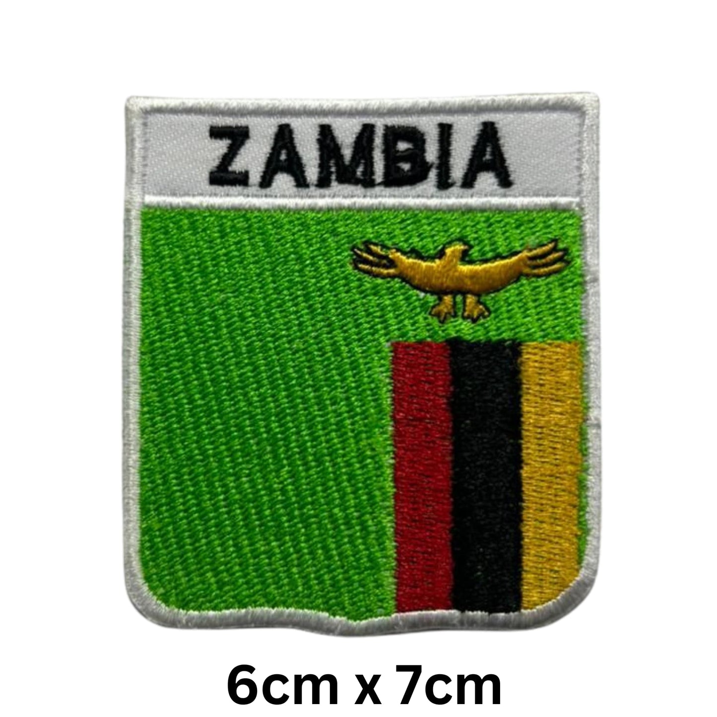 Zambia Flag Embroidered Patch Set, Iron-On or Sew-On Applique Badges, Rectangle Shield Round Heart Shapes, for Jackets, Backpacks, Hats, Uniforms and Various Sizes