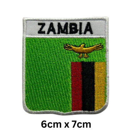 Zambia Flag Embroidered Patch Set, Iron-On or Sew-On Applique Badges, Rectangle Shield Round Heart Shapes, for Jackets, Backpacks, Hats, Uniforms and Various Sizes