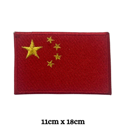 China Flag Embroidered Patch Set, Iron-On or Sew-On Applique Badges, Rectangle Shield Round Heart Shapes, for Jackets, Backpacks, Hats, Uniforms and Various Sizes