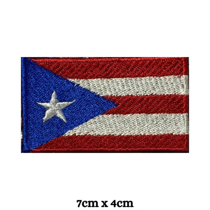 Puerto Rico Flag Embroidered Patch Set, Iron-On or Sew-On Applique Badges, Rectangle Shield Round Heart Shapes, for Jackets, Backpacks, Hats, Uniforms and Various Sizes