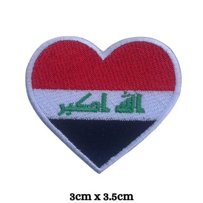 Iraq Flag Embroidered Patch Set, Iron-On or Sew-On Applique Badges, Rectangle Shield Round Heart Shapes, for Jackets, Backpacks, Hats, Uniforms and Various Sizes
