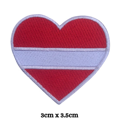 Latvia Flag Embroidered Patch Set, Iron-On or Sew-On Applique Badges, Rectangle Shield Round Heart Shapes, for Jackets, Backpacks, Hats, Uniforms and Various Sizes