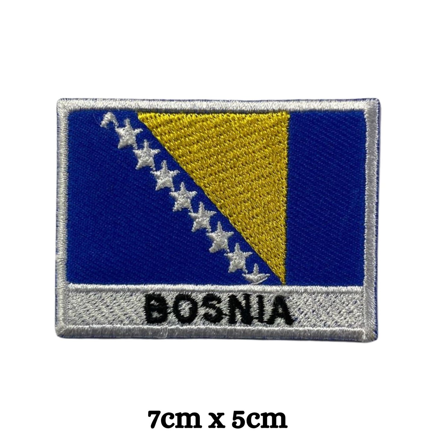 BeBuz Bosnia Flag Embroidered Patch – Iron On or Sew On Bosnian Badge – Choose Your Shape & Size – Rectangle, Shield, Round, Heart – Bosnia and Herzegovina Patch for Jacket, Backpack, Hat, Clothing
