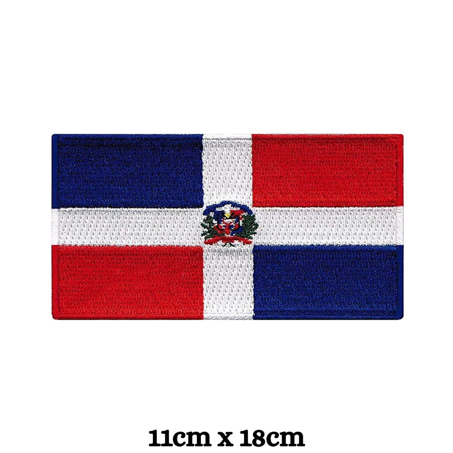Dominican Republic Flag Embroidered Patch Set, Iron-On or Sew-On Applique Badges, Rectangle Shield Round Heart Shapes, for Jackets, Backpacks, Hats, Uniforms and Various Sizes