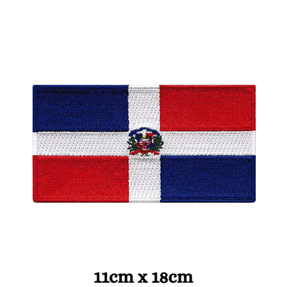 Dominican Republic Flag Embroidered Patch Set, Iron-On or Sew-On Applique Badges, Rectangle Shield Round Heart Shapes, for Jackets, Backpacks, Hats, Uniforms and Various Sizes