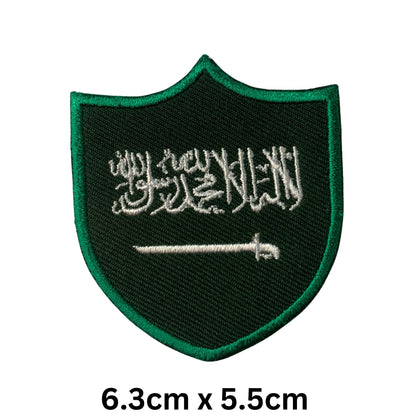 Saudi Arabia Flag Embroidered Patches, Iron-On/Sew-On Applique, Shield, Round, Heart and Rectangle Flag Badges for Jackets, Bags, Uniforms, Various Sizes