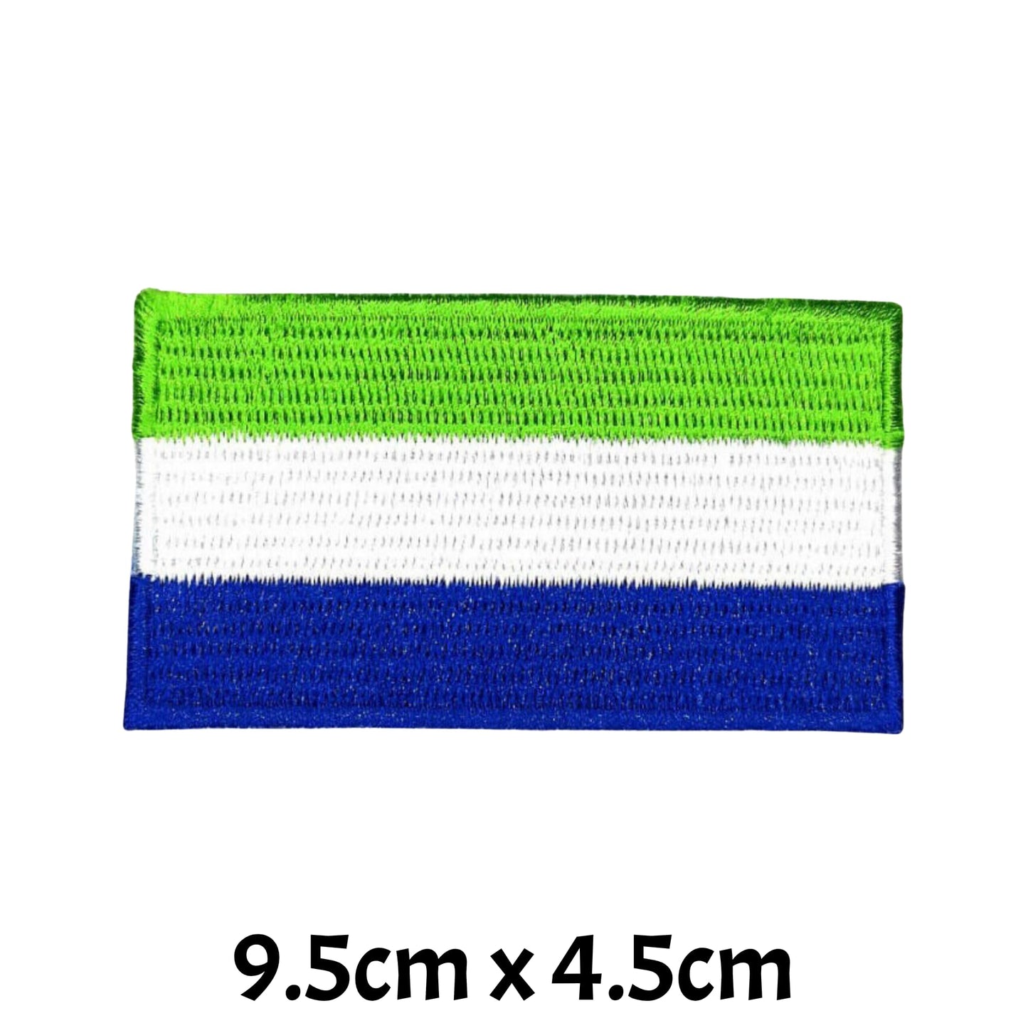 Sierra Leone Flag Embroidered Patch Set, Iron-On or Sew-On Applique Badges, Rectangle Shield Round Heart Shapes, for Jackets, Backpacks, Hats, Uniforms and Various Sizes