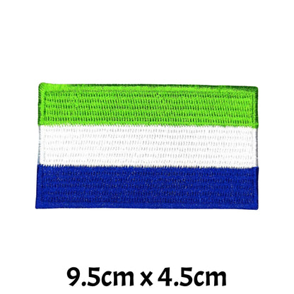 Sierra Leone Flag Embroidered Patch Set, Iron-On or Sew-On Applique Badges, Rectangle Shield Round Heart Shapes, for Jackets, Backpacks, Hats, Uniforms and Various Sizes