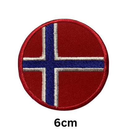 BeBuz Norway Flag Embroidered Patches, Iron-On/Sew-On Applique, Shield, Round, Heart and Rectangle Flag Badges for Jackets, Bags, Uniforms, Various Sizes