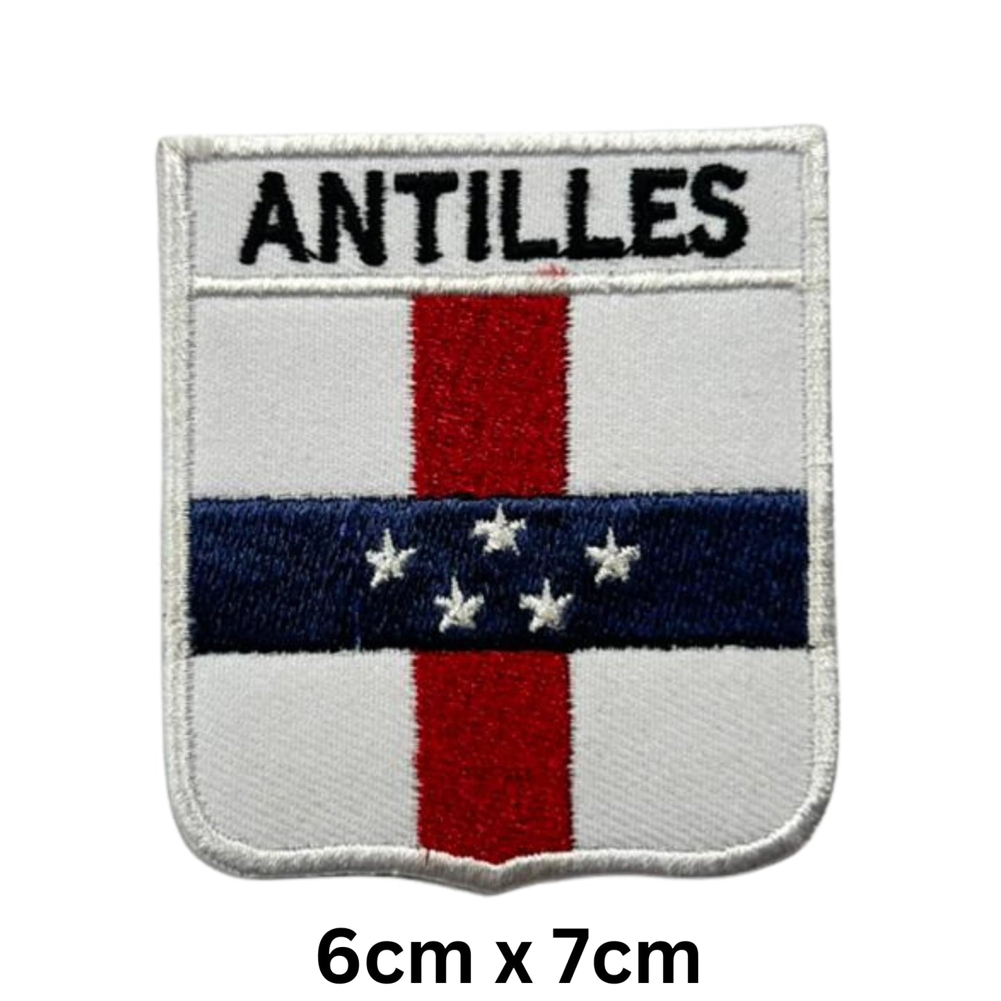 Antilles Flag Embroidered Patch Set, Iron-On or Sew-On Applique Badges, Rectangle Shield Round Heart Shapes, for Jackets, Backpacks, Hats, Uniforms and Various Sizes