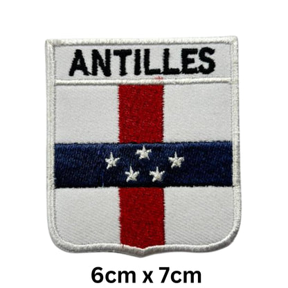 Antilles Flag Embroidered Patch Set, Iron-On or Sew-On Applique Badges, Rectangle Shield Round Heart Shapes, for Jackets, Backpacks, Hats, Uniforms and Various Sizes