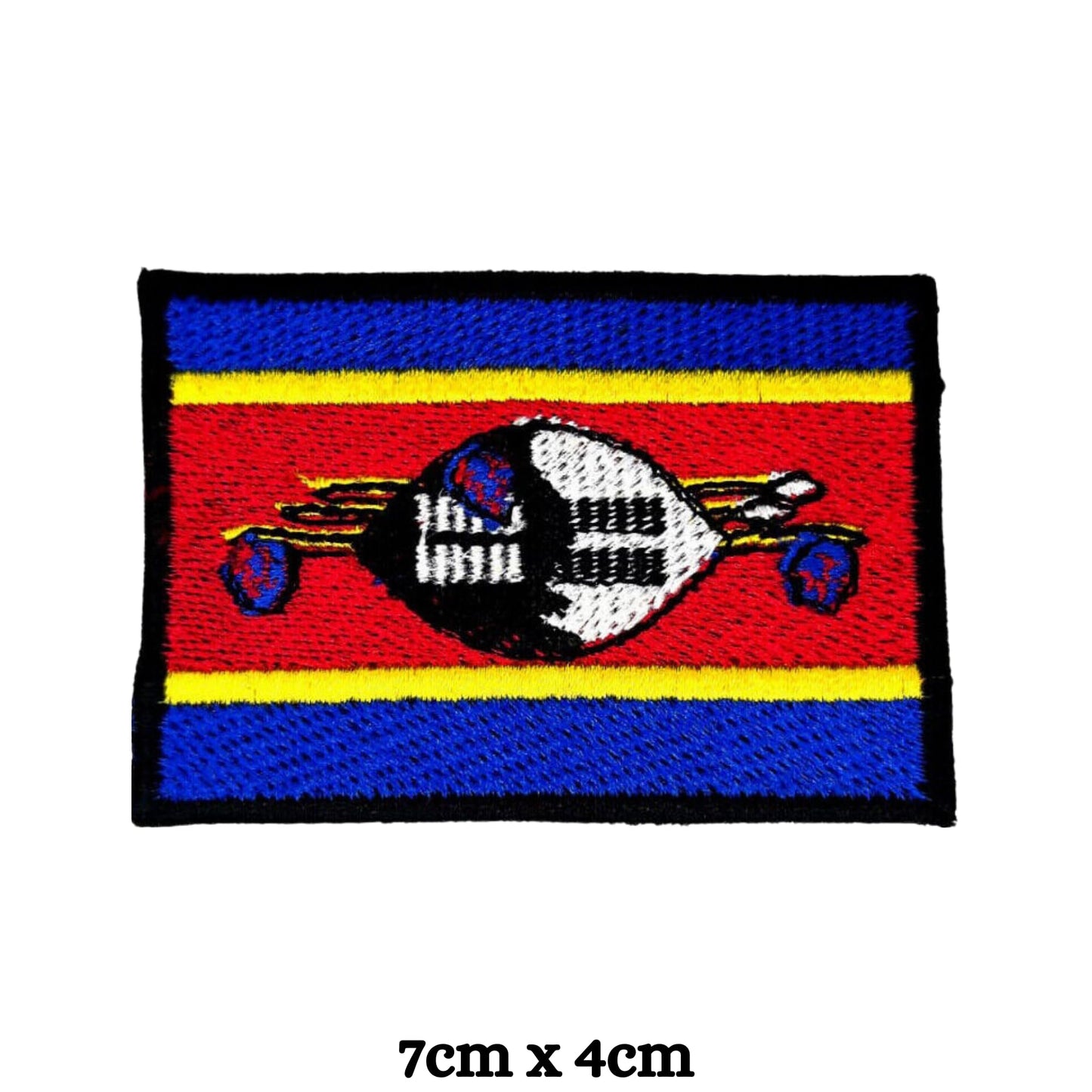 Eswatini Flag Embroidered Patch Set, Iron-On or Sew-On Applique Badges, Rectangle Shield Round Heart Shapes, for Jackets, Backpacks, Hats, Uniforms and Various Sizes