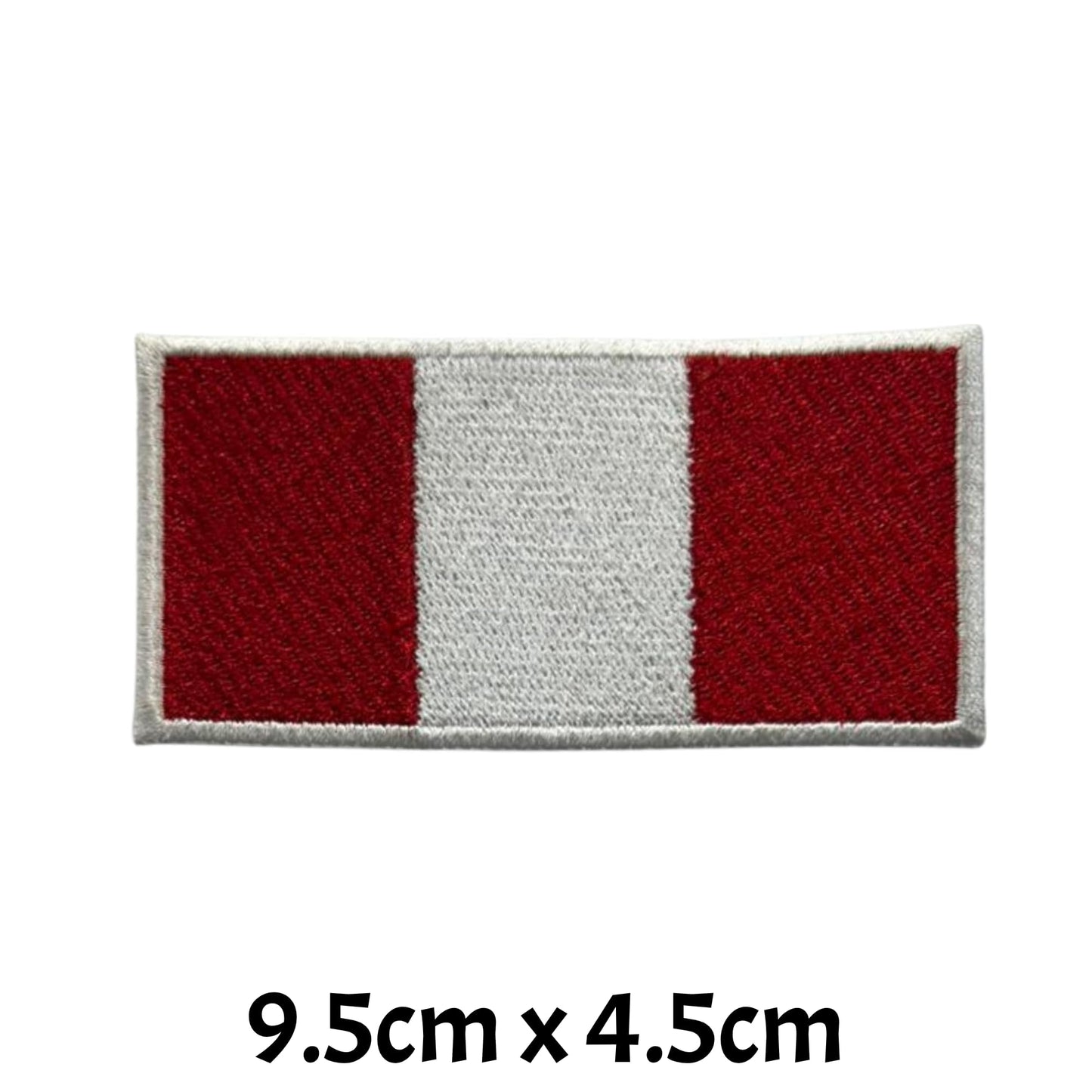 Peru Flag Embroidered Patch Set, Iron-On or Sew-On Applique Badges, Rectangle Shield Round Heart Shapes, for Jackets, Backpacks, Hats, Uniforms and Various Sizes