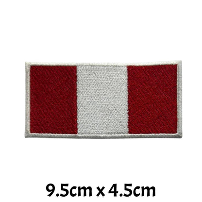 Peru Flag Embroidered Patch Set, Iron-On or Sew-On Applique Badges, Rectangle Shield Round Heart Shapes, for Jackets, Backpacks, Hats, Uniforms and Various Sizes