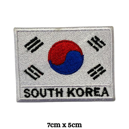 South Korea Flag Embroidered Patches, Iron-On/Sew-On Applique, Shield, Round, Heart and Rectangle Flag Badges for Jackets, Bags, Uniforms, Various Sizes