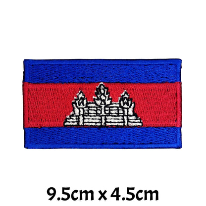 Cambodia Flag Embroidered Patch Set, Iron-On or Sew-On Applique Badges, Rectangle Shield Round Heart Shapes, for Jackets, Backpacks, Hats, Uniforms and Various Sizes