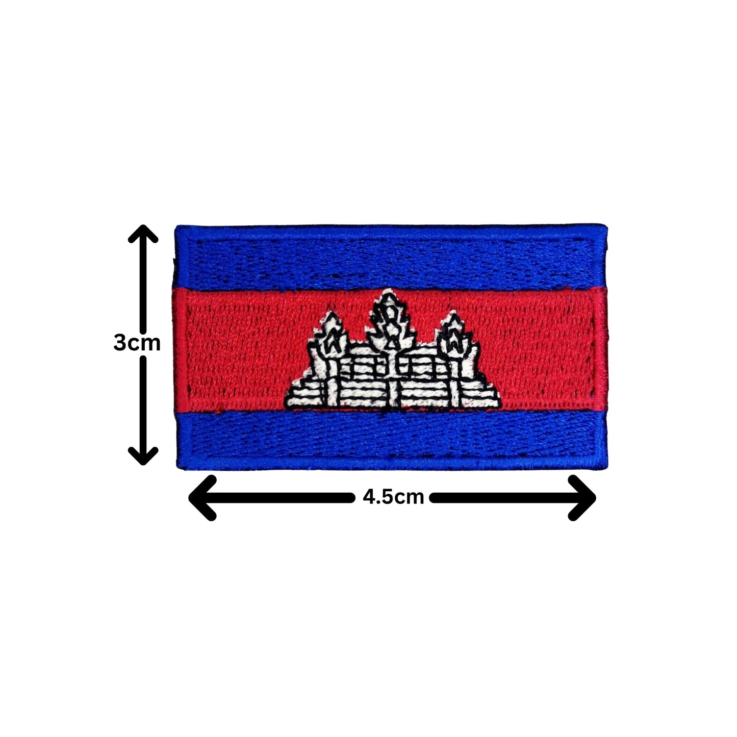 Cambodia Flag Embroidered Patch Set, Iron-On or Sew-On Applique Badges, Rectangle Shield Round Heart Shapes, for Jackets, Backpacks, Hats, Uniforms and Various Sizes