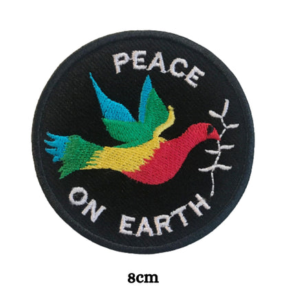 Peace On Earth Embroidery Iron-On Patches for Clothing Sew-On Applique for DIY Crafts Denim Jackets Jeans Backpacks