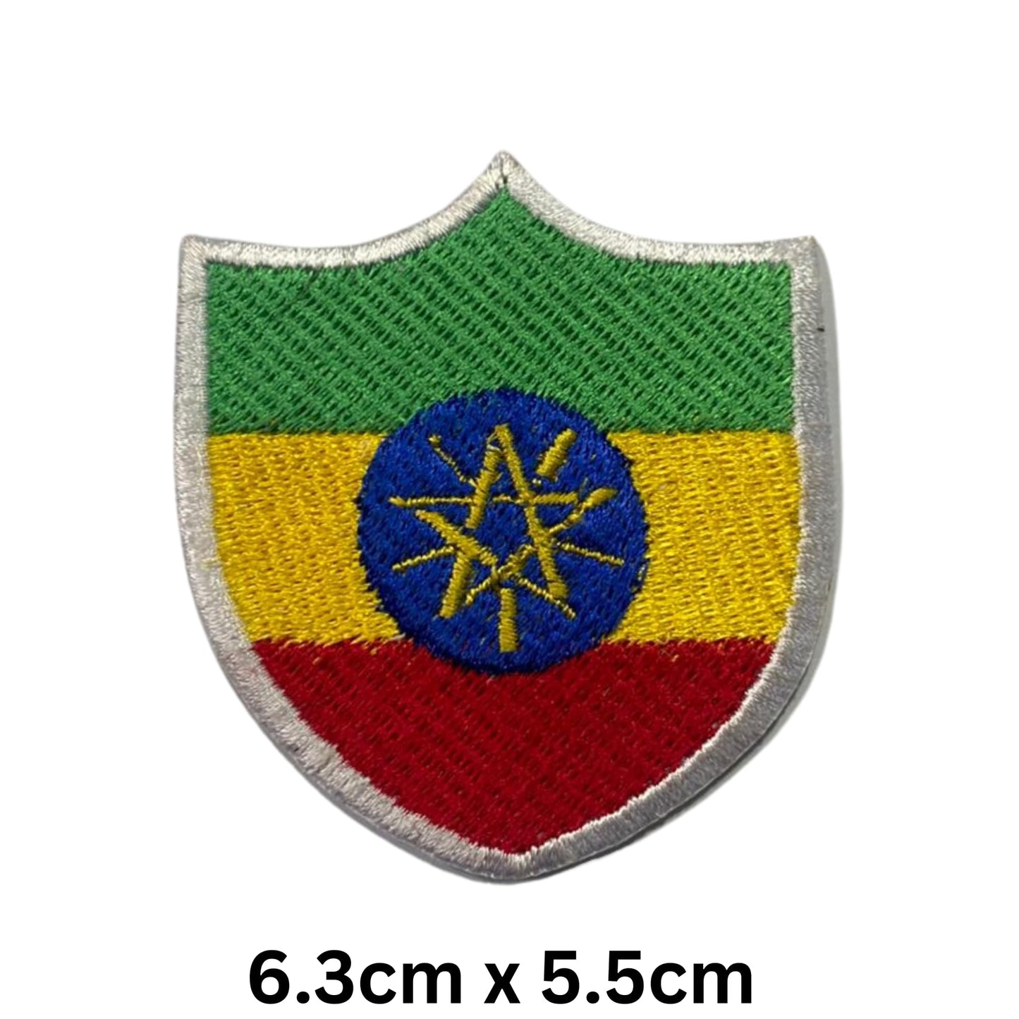 Ethiopia Flag Embroidered Patch Set, Iron-On or Sew-On Applique Badges, Rectangle Shield Round Heart Shapes, for Jackets, Backpacks, Hats, Uniforms and Various Sizes