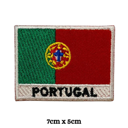 BeBuz Portugal Flag Embroidered Patches, Iron-On/Sew-On Applique, Shield, Round, Heart and Rectangle Flag Badges for Jackets, Bags, Uniforms, Various Sizes
