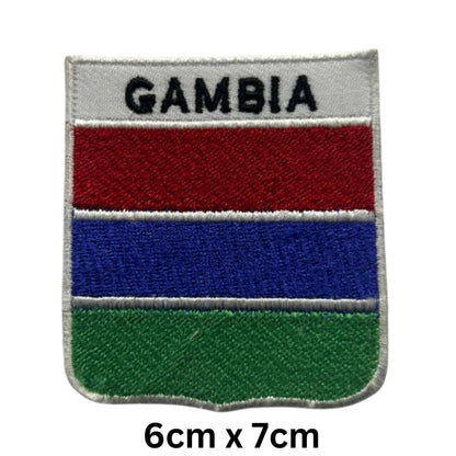 Gambia Flag Embroidered Patch Set, Iron-On or Sew-On Applique Badges, Rectangle Shield Round Heart Shapes, for Jackets, Backpacks, Hats, Uniforms and Various Sizes