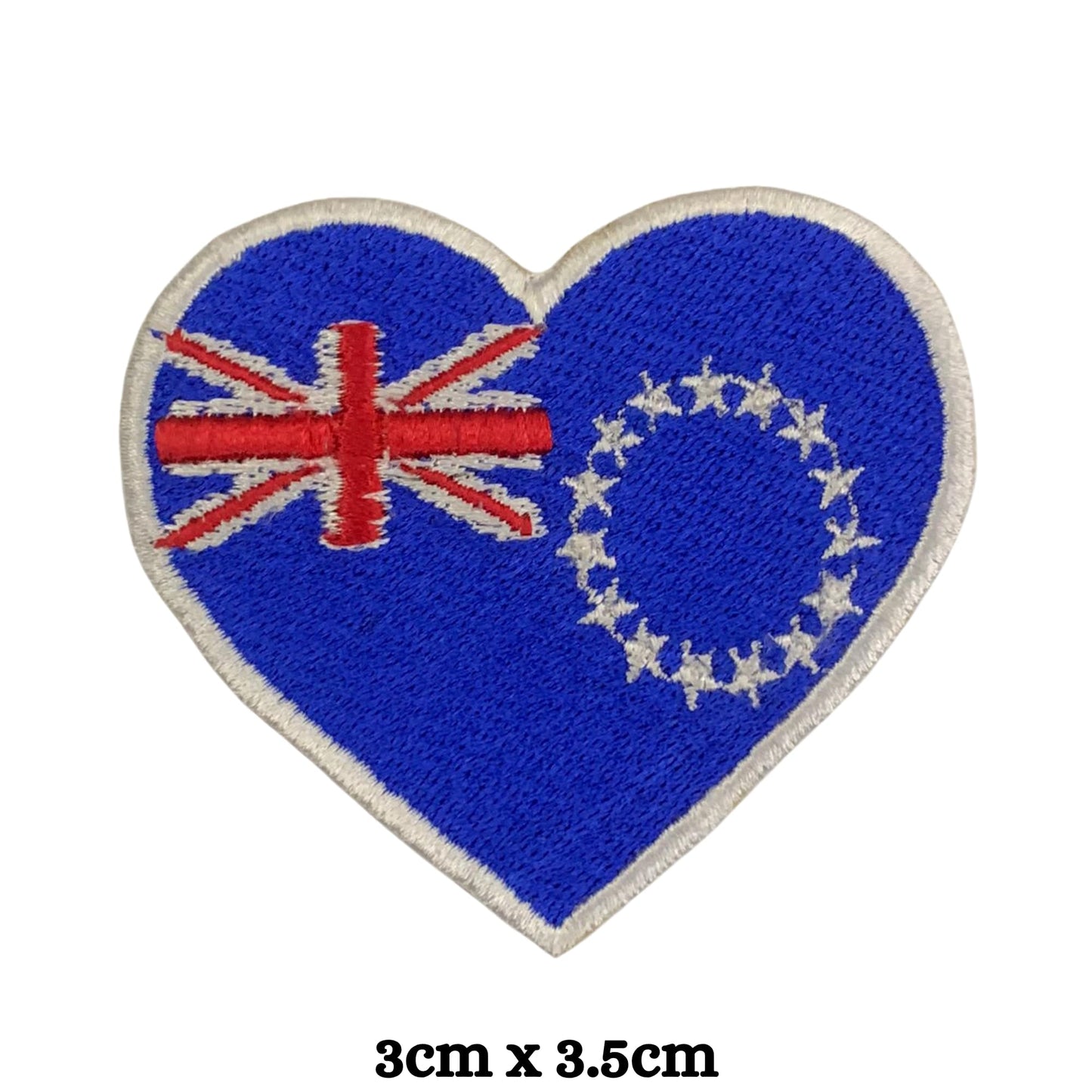 Cook Island Flag Embroidered Patch Set, Iron-On or Sew-On Applique Badges, Rectangle Shield Round Heart Shapes, for Jackets, Backpacks, Hats, Uniforms and Various Sizes