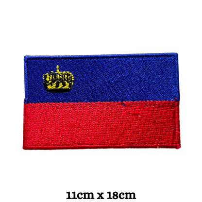 Liechtenstein Flag Embroidered Patch Set, Iron-On or Sew-On Applique Badges, Rectangle Shield Round Heart Shapes, for Jackets, Backpacks, Hats, Uniforms and Various Sizes
