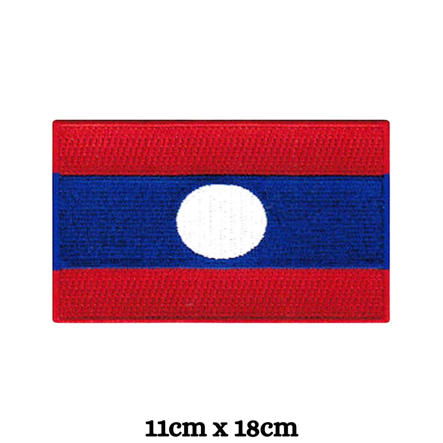 Laos Flag Embroidered Patch Set, Iron-On or Sew-On Applique Badges, Rectangle Shield Round Heart Shapes, for Jackets, Backpacks, Hats, Uniforms and Various Sizes