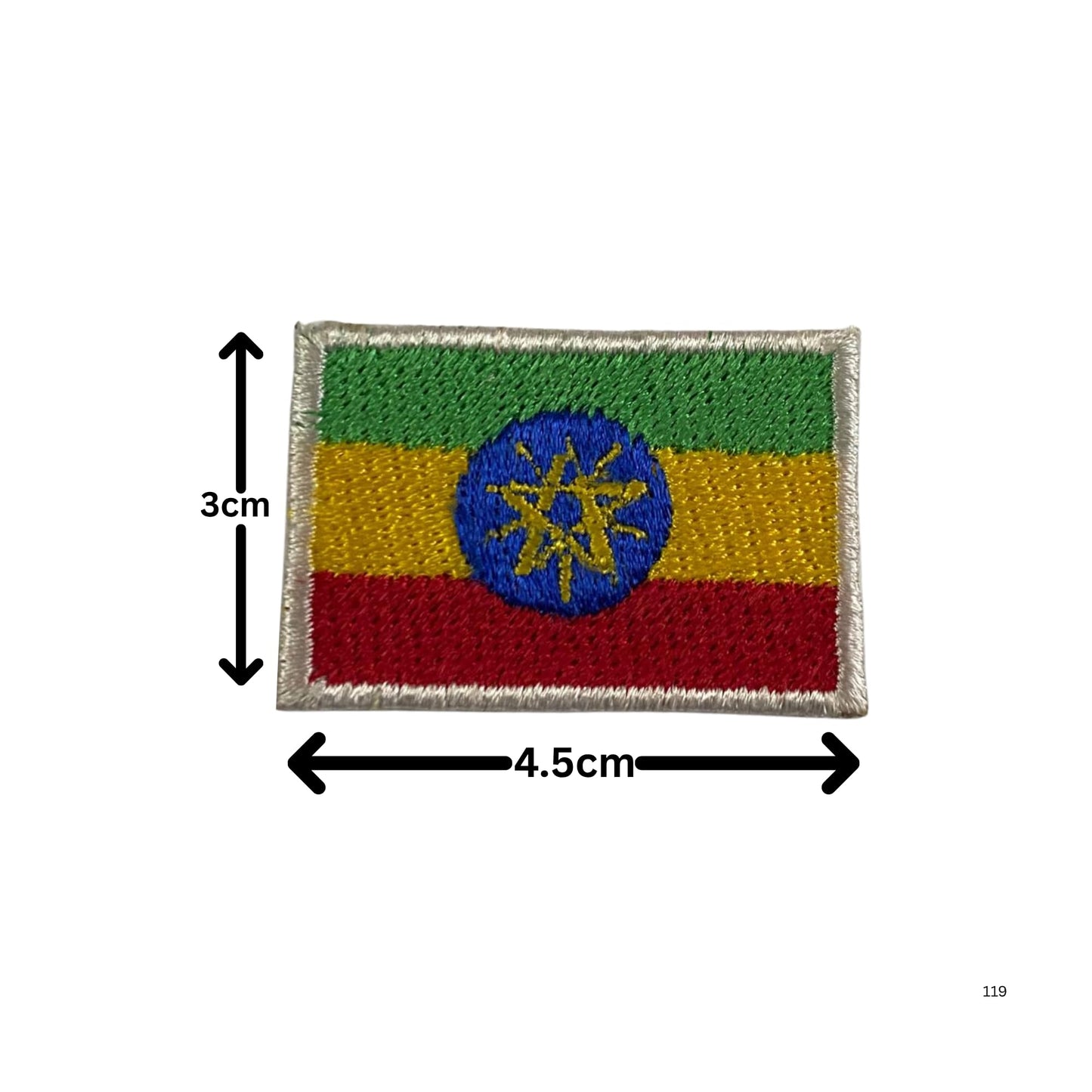 Ethiopia Flag Embroidered Patch Set, Iron-On or Sew-On Applique Badges, Rectangle Shield Round Heart Shapes, for Jackets, Backpacks, Hats, Uniforms and Various Sizes