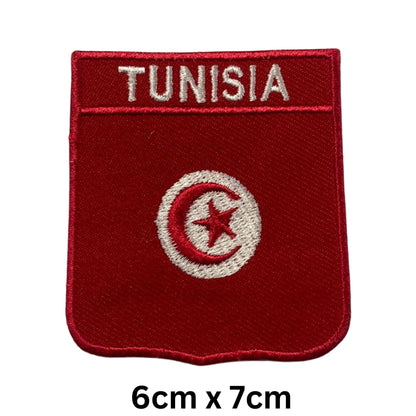 Tunisia Flag Embroidered Patches, Iron-On/Sew-On Applique, Shield, Round, Heart and Rectangle Flag Badges for Jackets, Bags, Uniforms, Various Sizes