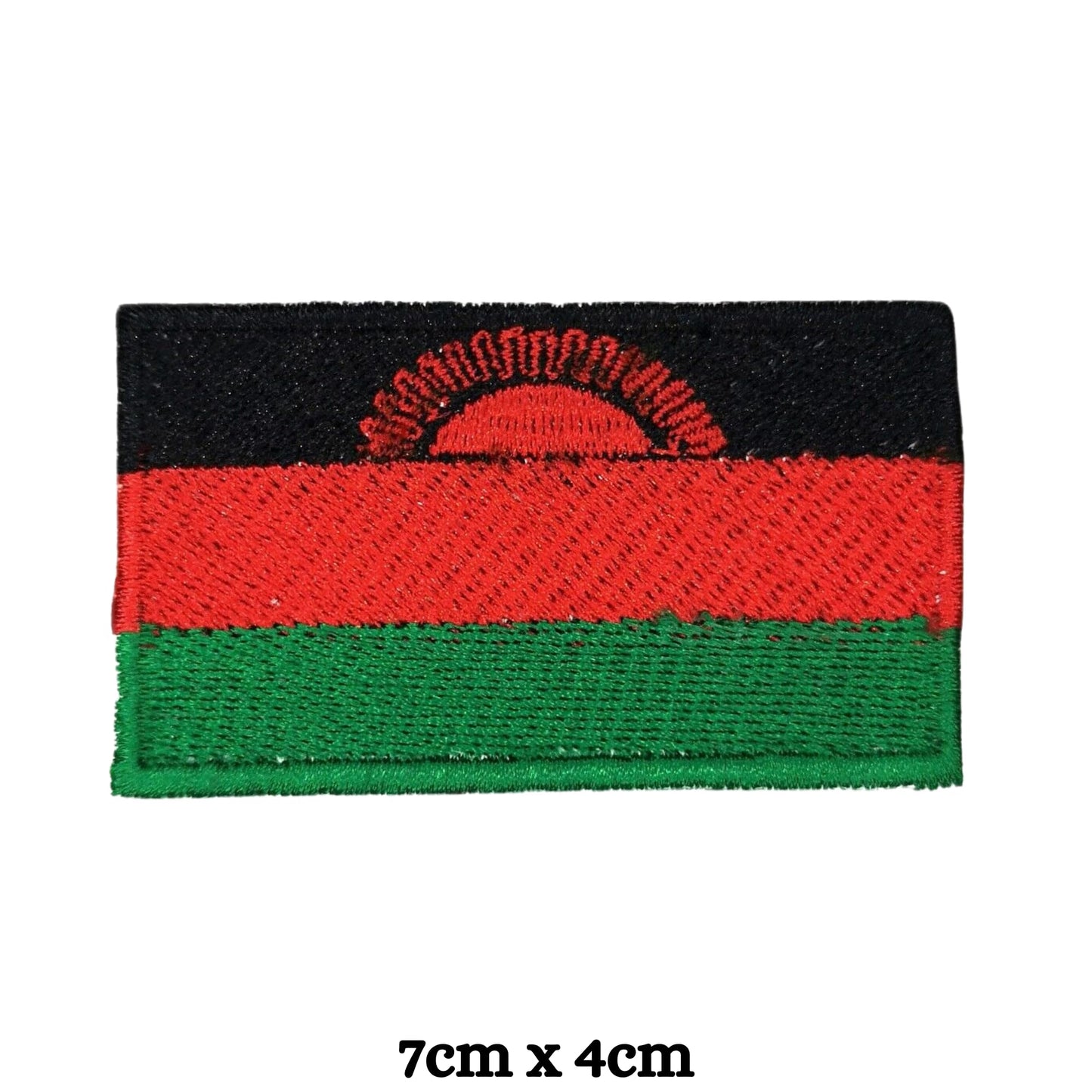 Malawi Flag Embroidered Patch Set, Iron-On or Sew-On Applique Badges, Rectangle Shield Round Heart Shapes, for Jackets, Backpacks, Hats, Uniforms and Various Sizes