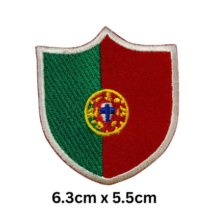 BeBuz Portugal Flag Embroidered Patches, Iron-On/Sew-On Applique, Shield, Round, Heart and Rectangle Flag Badges for Jackets, Bags, Uniforms, Various Sizes