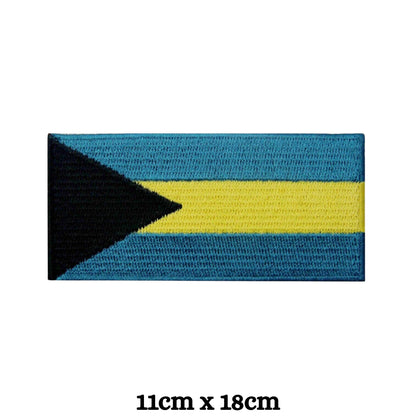 Bahamas Flag Embroidered Patches, Iron-On/Sew-On Applique, Shield, Round, Heart and Rectangle Flag Badges for Jackets, Bags, Uniforms, Various Sizes