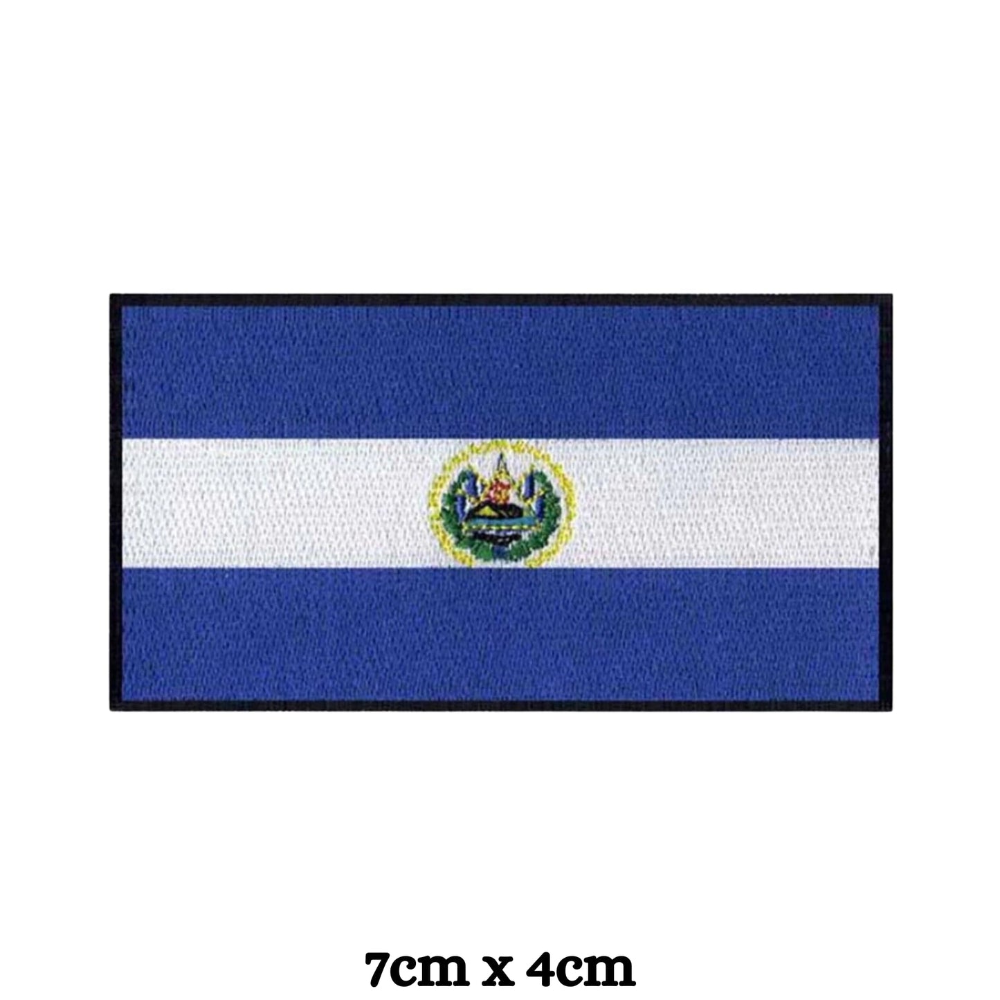 El Salvador Flag Embroidered Patch Set, Iron-On or Sew-On Applique Badges, Rectangle Shield Round Heart Shapes, for Jackets, Backpacks, Hats, Uniforms and Various Sizes