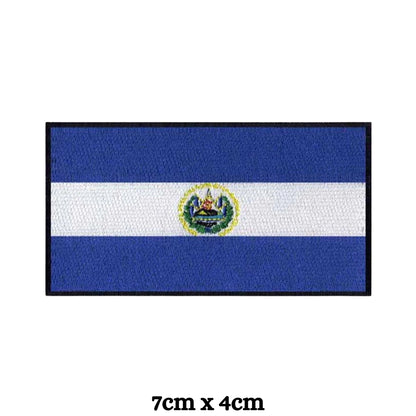 El Salvador Flag Embroidered Patch Set, Iron-On or Sew-On Applique Badges, Rectangle Shield Round Heart Shapes, for Jackets, Backpacks, Hats, Uniforms and Various Sizes